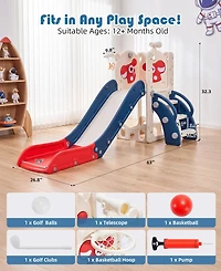 Sugift 7-in-1 Toddler Slide with Basketball Hoop, Golf, Telescope and Hiding Area Play Set, Ages 1-3