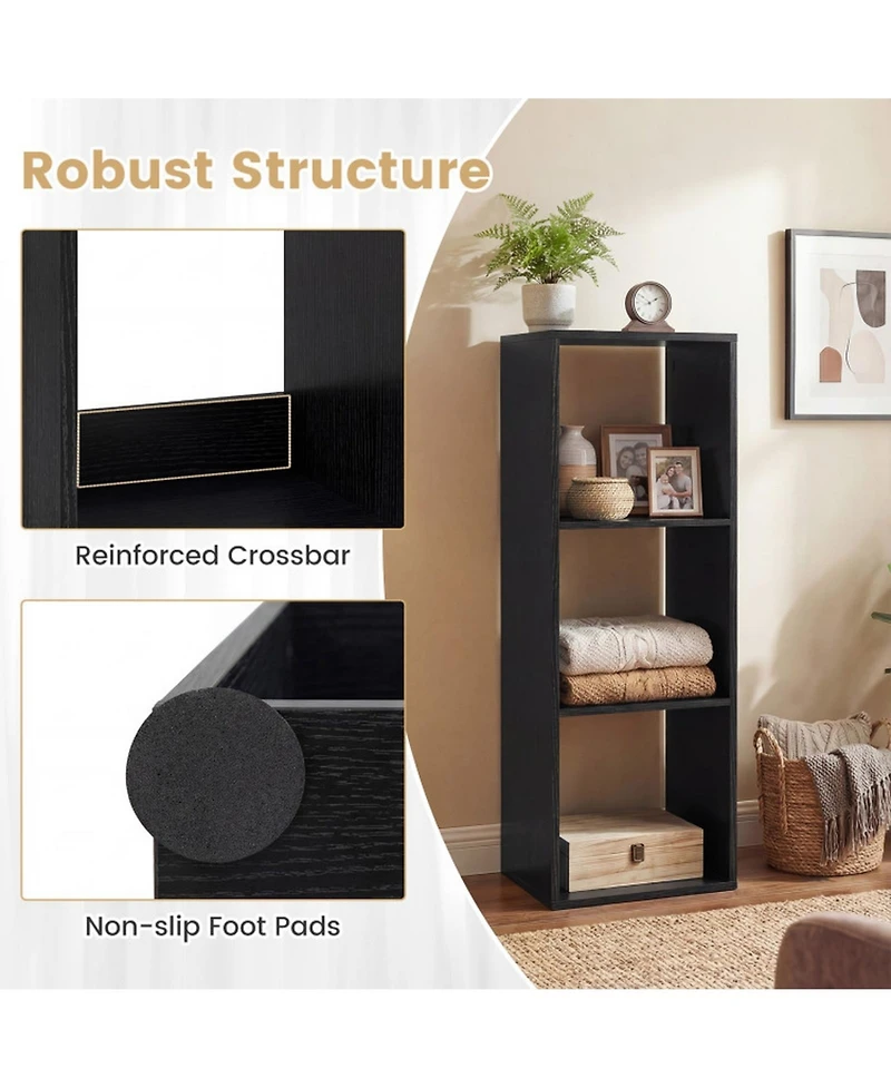 Sugift 3 Cube Bookshelf with Back Guardrail for Living Room Bedroom