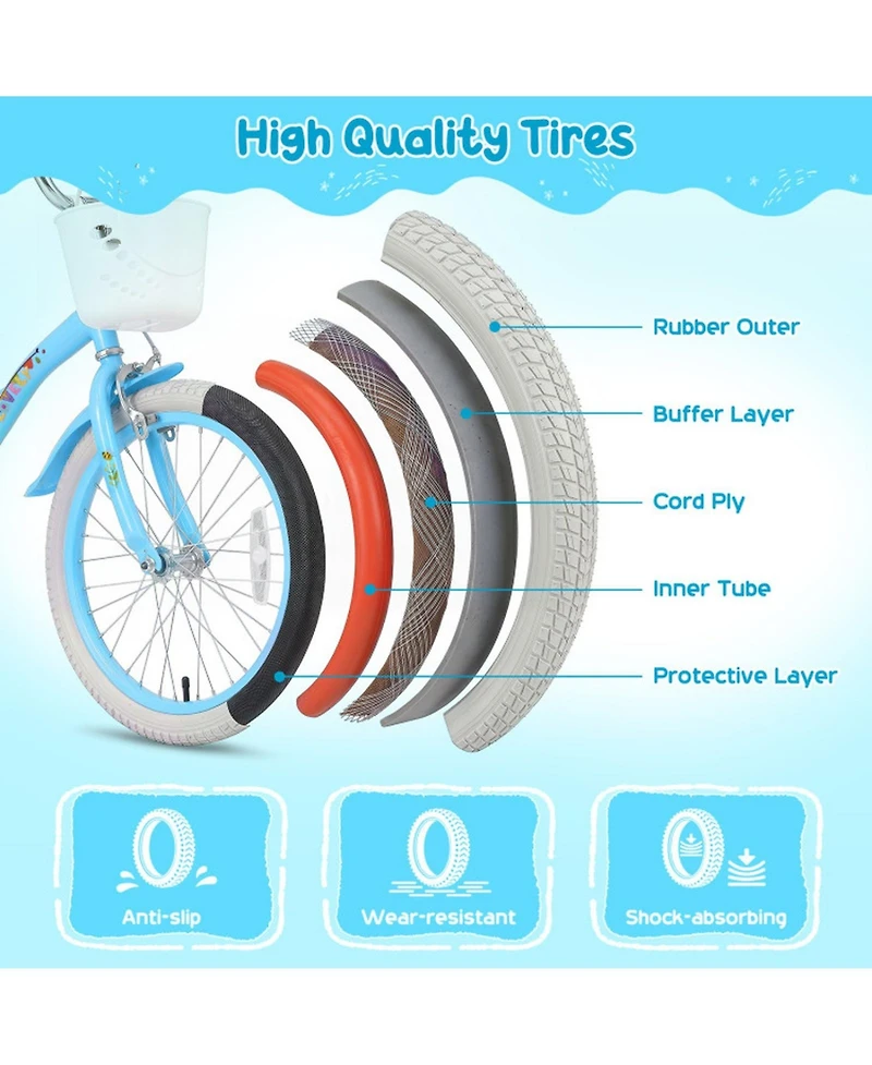 Hongge 18-Inch Kids Bike with Training Wheels and Front Basket