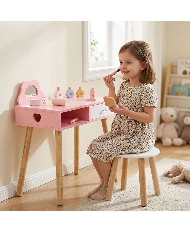 Sugift Pretend Nail Salon 2-in-1 3-Piece Table, Chair, and Stool Set, Ages 3-8