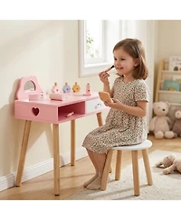 Sugift Pretend Nail Salon 2-in-1 3-Piece Table, Chair, and Stool Set, Ages 3-8