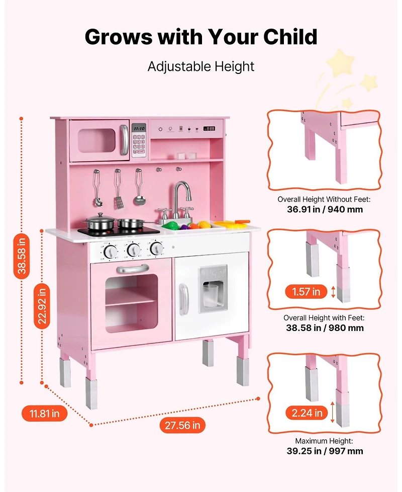 Hongge Nordic Wooden Interactive Play Kitchen Playset, Ages 3+