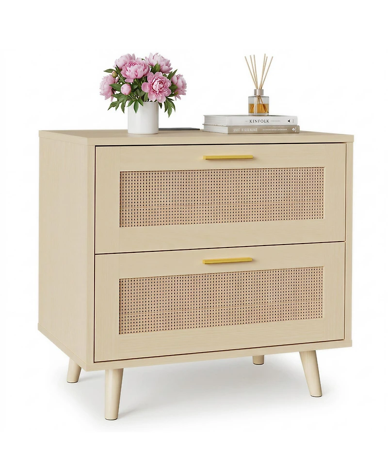 homfan Rattan Nightstand with Charging Station