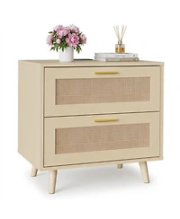 homfan Rattan Nightstand with Charging Station
