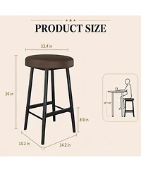 homfan 2-Piece Round Bar Stools – 26" Upholstered Barstools with Footrests, Soft Wider Seat for Kitchen Island and Bar