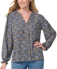 Gloria Vanderbilt Women's V-Neck Long-Sleeve Bishop-Style Blouse