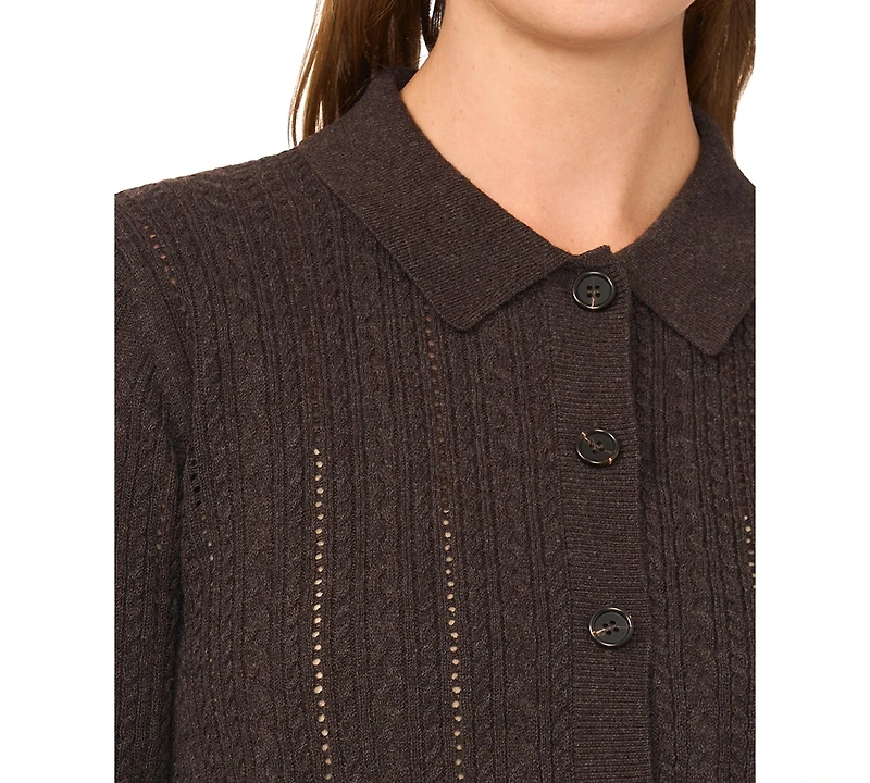 1.state Women's Pointelle Cable Collared Cardigan