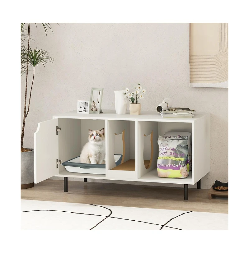Ruie 40 in Double Cat Litter Box Enclosure Hidden Cat Washroom Bench for 2 Cats