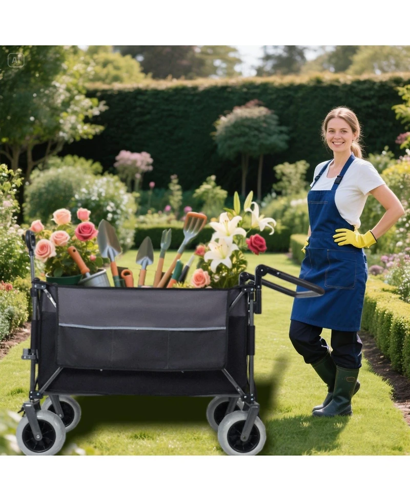 Mountaintop Multi-Functional Push-Pull Folding Wagon Cart, Rotating Handle,9"x4" Tires,400L Large Capacity for Beach, Groceries, Outdoor Transport