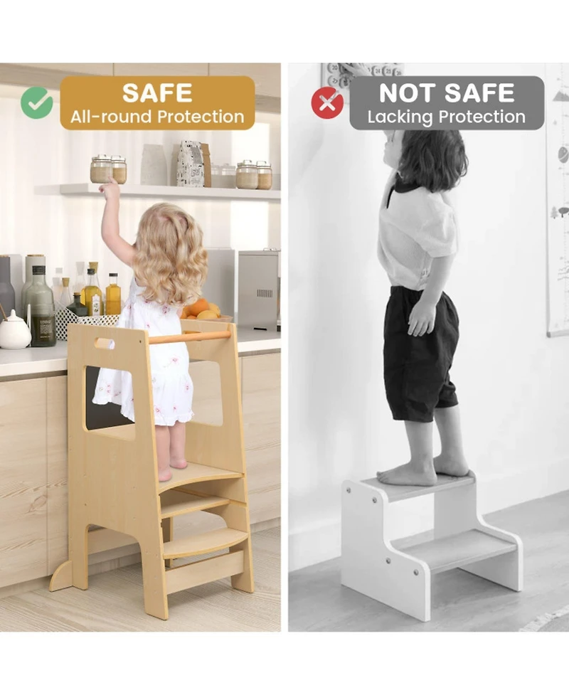 Sugift Toddler Kitchen Step Stool with Adjustable Height and Activity Chalkboards