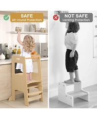 Sugift Toddler Kitchen Step Stool with Adjustable Height and Activity Chalkboards