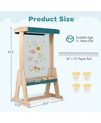 Sugift Kids Wooden Double-Sided Art Easel with Transparent Board and Paper Roll Ages 3