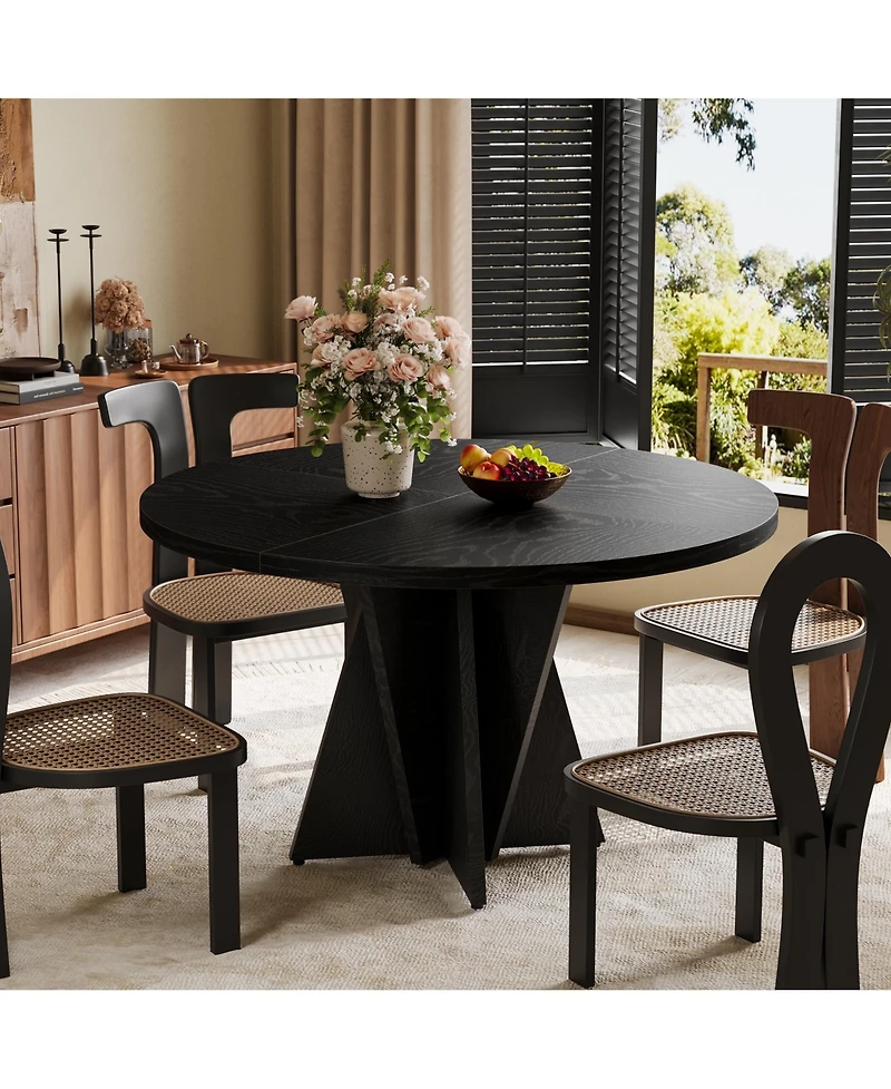 Hausource Modern Round Dining Table with Thickened Tabletop, Geometric Pedestal Base and Adjustable Foot Pads