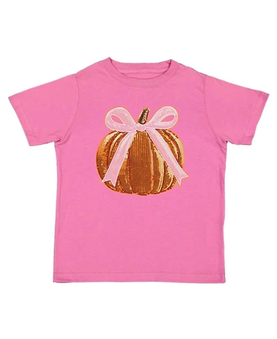 Sweet Wink Big Girls Coquette Pumpkin Sequin Patch Short Sleeve T-Shirt