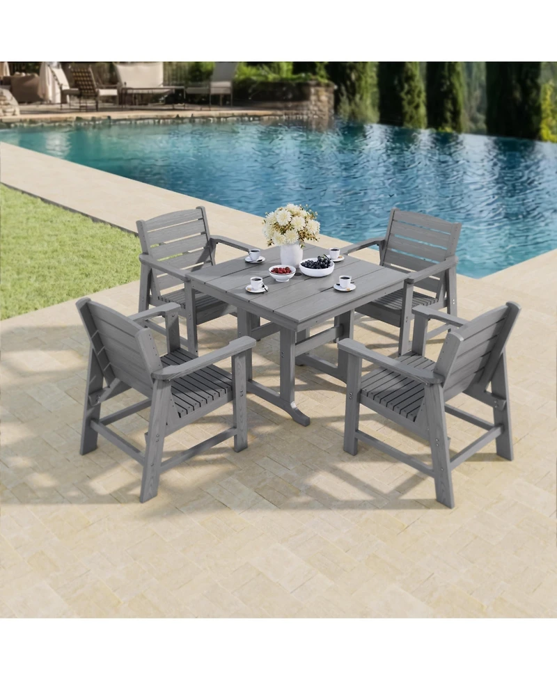 Innovaze 5-Piece Hdpe Weather Resistant Patio Dining Set, Poly Lumber Table and Chairs with Umbrella Hole for Outdoor Garden Yard Lawn (Slat)