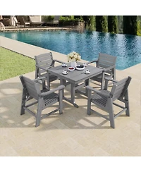 Innovaze 5-Piece Hdpe Weather Resistant Patio Dining Set, Poly Lumber Table and Chairs with Umbrella Hole for Outdoor Garden Yard Lawn (Slat)