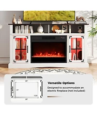 Sugift Led Tv Stand for TVs up to 50 Inch with Adjustable Glass Shelves and Remote-Controlled Lights
