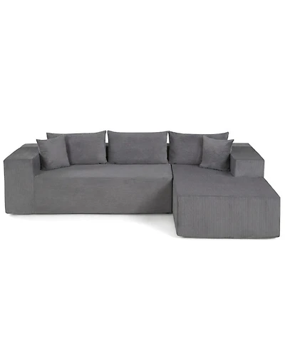 Sugift Modular L-Shaped Sectional Sofa with Deep Seats and 5 Corduroy Throw Pillows