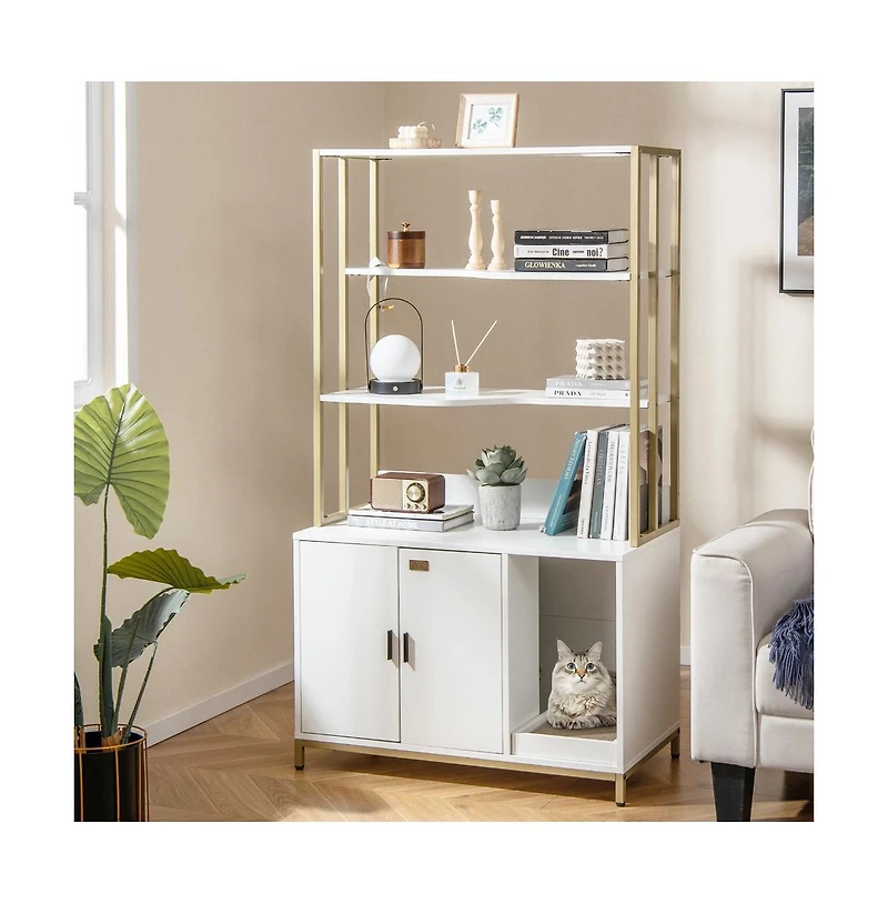 Ruie Cat Litter Box Enclosure 61 in Tall Hidden Litter Cabinet with 3 Tier Shelves