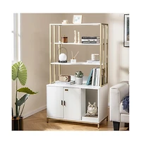 Ruie Cat Litter Box Enclosure 61 in Tall Hidden Litter Cabinet with 3 Tier Shelves
