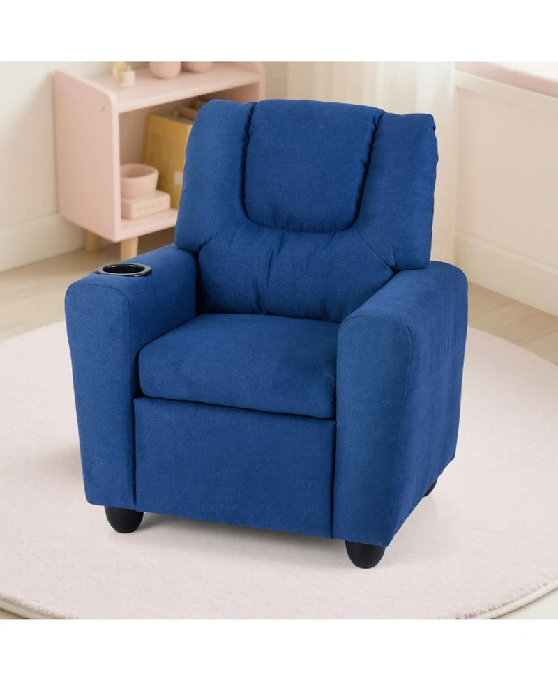Sugift Kids Push-Back Recliner Armchair with Retractable Footrest and Cup Holder