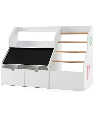 Sugift Kids Toy Storage Organizer with Flip-Up Blackboard and 2 Rolling Drawers