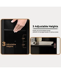 homfan 71" Tall Black Bookcase with Doors and 3 Drawers, 3-Tier Open Shelves