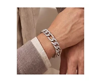Rachel Glauber Men's White Gold Plated Cz Pave Chain Bracelet