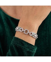 Antique Sterling Silver White Gold Plated Clear Round Baguette Cubic Zirconia Link Bracelet