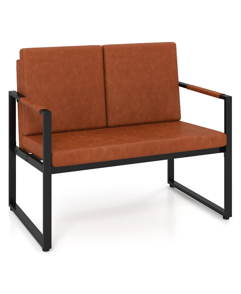 Sugift Modern 2-Seater Faux Leather Loveseat Small Couch with Removable Back Cushions