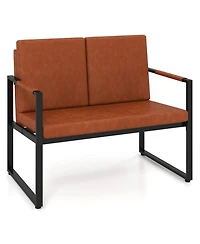 Sugift Modern 2-Seater Faux Leather Loveseat Small Couch with Removable Back Cushions