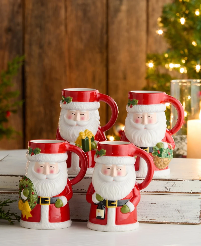 Certified International Santa Delight 3D Mugs, Set of 4