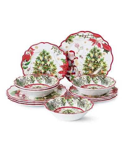 Certified International Santa's Delivery Melamine 12-Piece Dinnerware Set, Service For 4