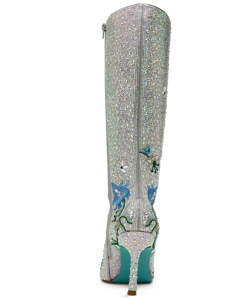 Betsey Johnson Women's Rhinestone Floral Stiletto Dress Boots