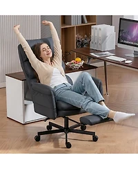 Dyhome Pu Leather Cross-legged Office Chair with Flip-up Arms and Adjustable Headrest