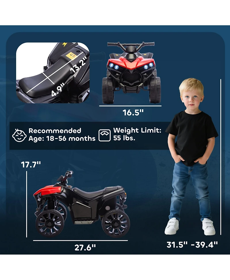 Qaba Kids Atv 4 Wheeler 27.6"L x 16.5"W x 17.7"H 6V Electric Ride-On Atv, 55 lbs. Capacity, Ages 18-56 Months