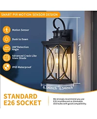 Asagikoiai 18" Dusk to Dawn Outdoor Wall Lantern, 3-Mode Motion Sensor Exterior Fixture