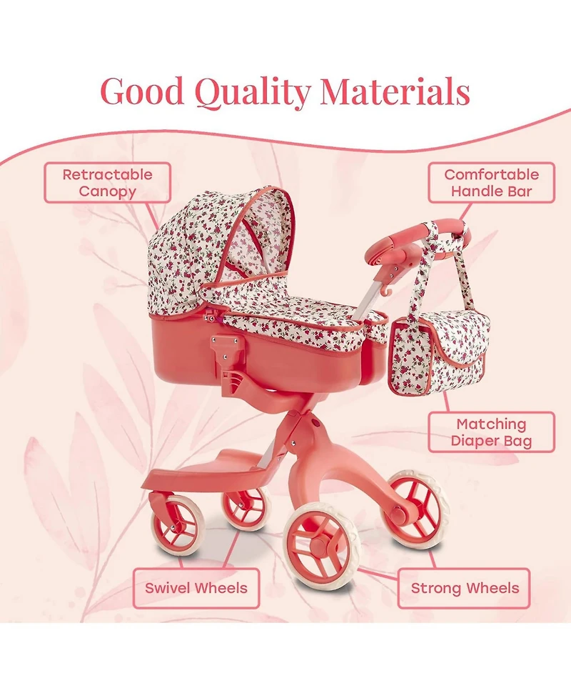The New York Doll Collection Deluxe Baby Doll Stroller with Matching Diaper Bag