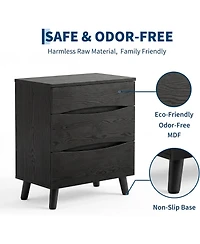 Gaomon Set of 2 Black Nightstands with 3 Drawers and Wood Top, 24" Wide Bedside Tables