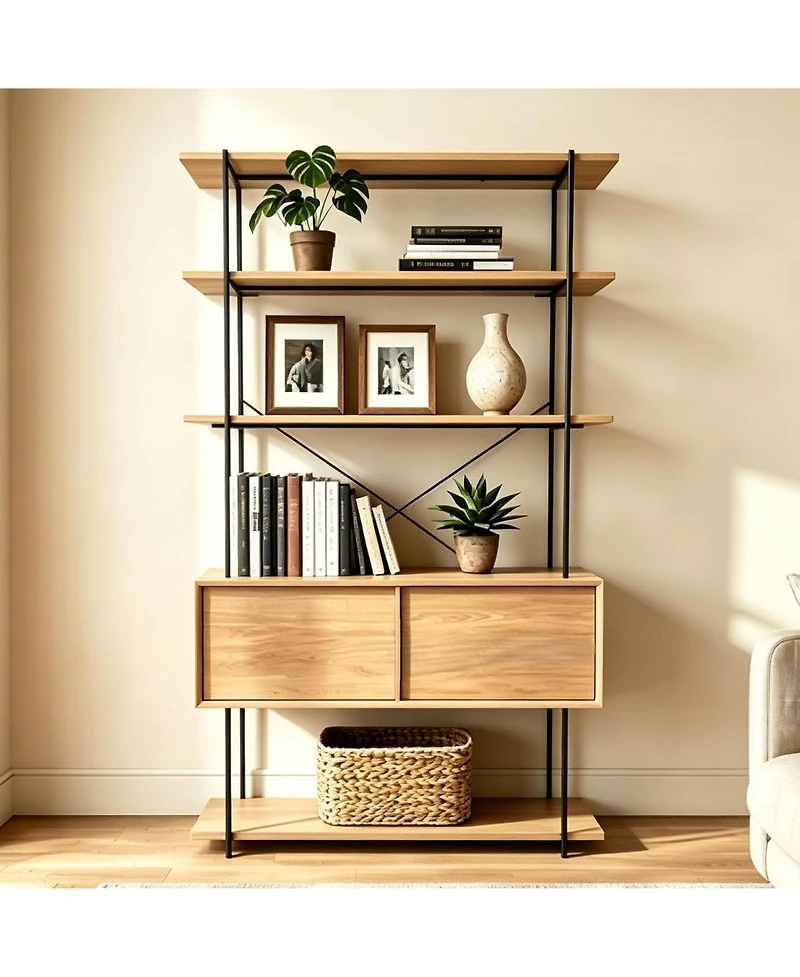 gaomon 5-Tier Industrial Bookshelf with Cabinet