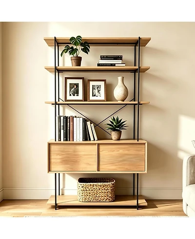 gaomon 5-Tier Industrial Bookshelf with Cabinet