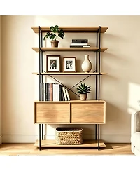 gaomon 5-Tier Industrial Bookshelf with Cabinet