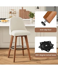 gaomon Set of 4 White Linen 360degree(s) Swivel Counter Stools with Wood Legs and Back, 26" Seat Height