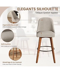 Gaomon Set of 4 360degree(s) Swivel Counter Stools, Sand Linen Upholstered Bar Chairs with Wood Legs, 26" Seat