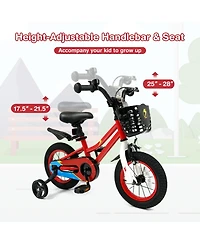 Hongge 12-Inch Kids Bike with Training Wheels, Adjustable Seat and Handlebar, Dual Brake System, 100 lbs Capacity, Ages 3–4
