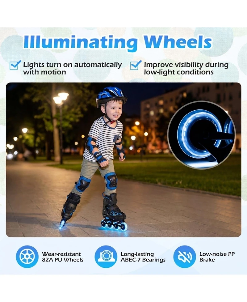 Hongge Adjustable Kids Inline Skates, Us 10C-13C, Triple Safety Closure, Illuminating Wheels, Ages 5-7