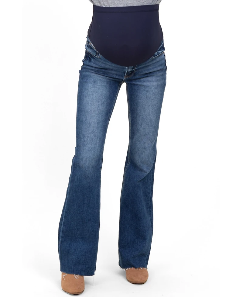 Pinkblush Women's Navy Raw Hem Flare Jeans