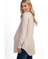 Pinkblush Maternity Black Long Sleeve Round Hem Textured Top