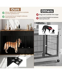 Ruie Modern Dog Kennel Furniture 71 in 2 Room Pet Cabinet with Pull Out Feeder