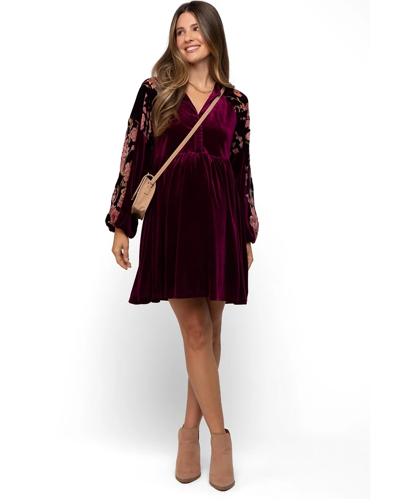 Pinkblush Maternity Velvet Floral Long-Sleeve Dress
